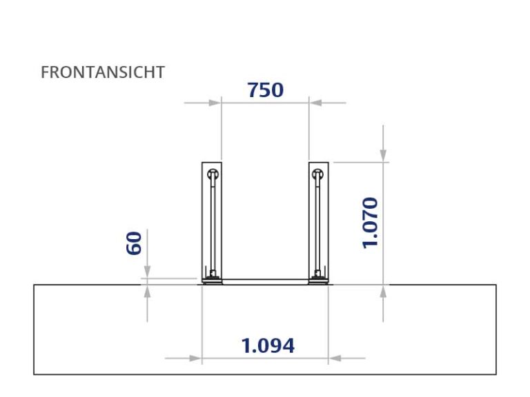 Frontansicht eines sani-trans Hublift Vertico Solida S/M/L mit Maßen