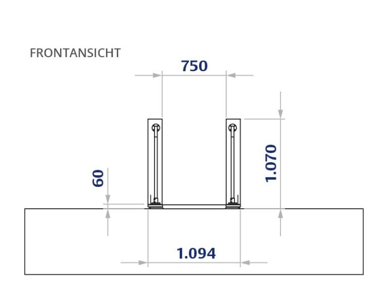 Frontansicht eines sani- trans Hublift HB 850 mit Maßen