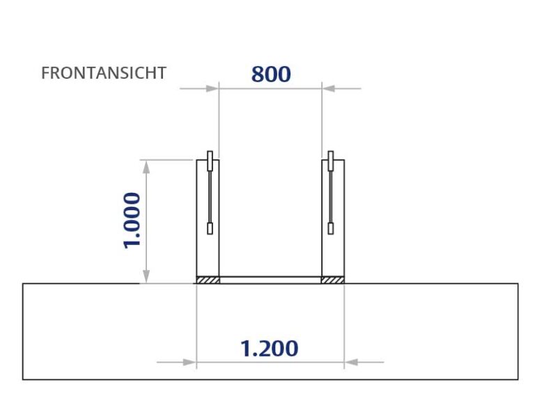 Frontansicht eines sani- trans Hublift HB 930 mit Maßen