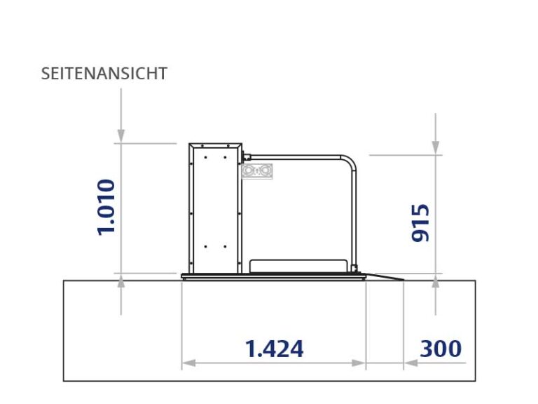 Seitenansicht eines sani- trans Hublift HB 850 mit Maßen