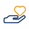 Blaues Hand-Icon mit orangenem Herzen