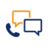 Telefon-Icon mit zwei Sprechblasen in Blau und Orange